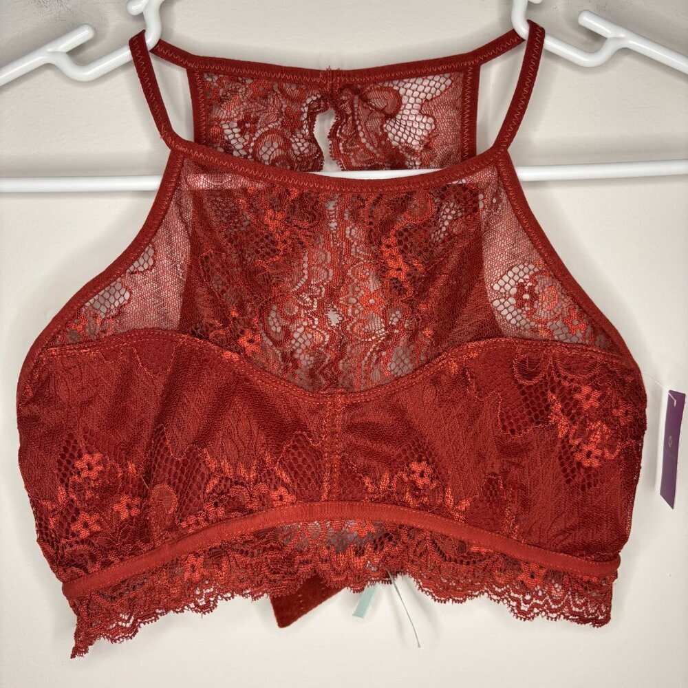 ANEMONE NEW High Neck Lace Bralette Womens S/M Dark Orange 2 Hook & Eye Closure